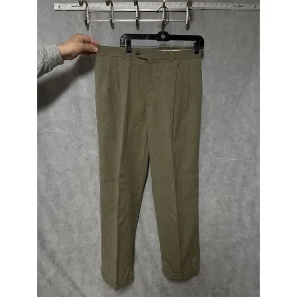 Chaps Ralph Lauren Suit‎ Men 40L Beige 3 Btn Herringbone Wool 34X32 Pants Luxury